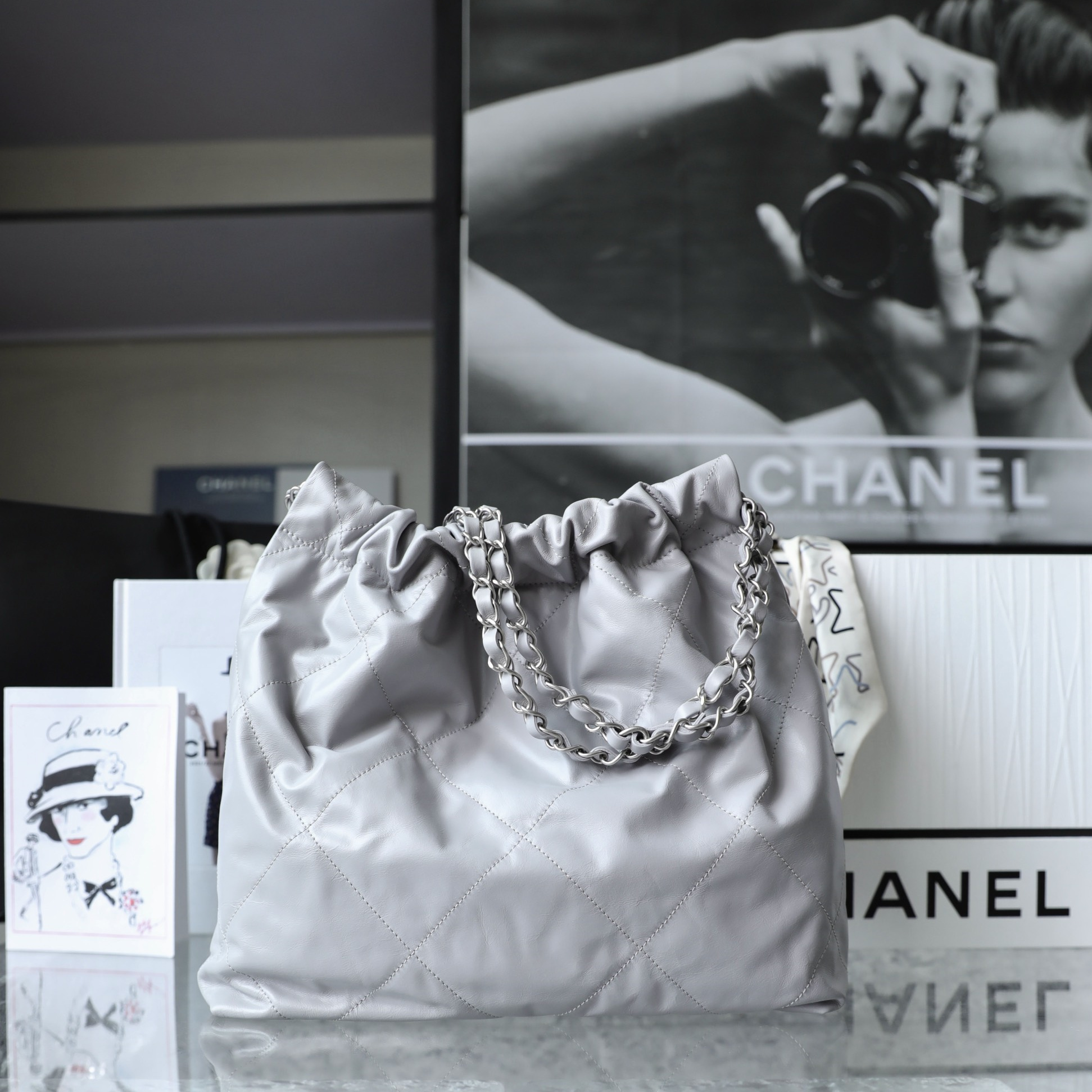 Chanel Shopping Bag Gray Small Size