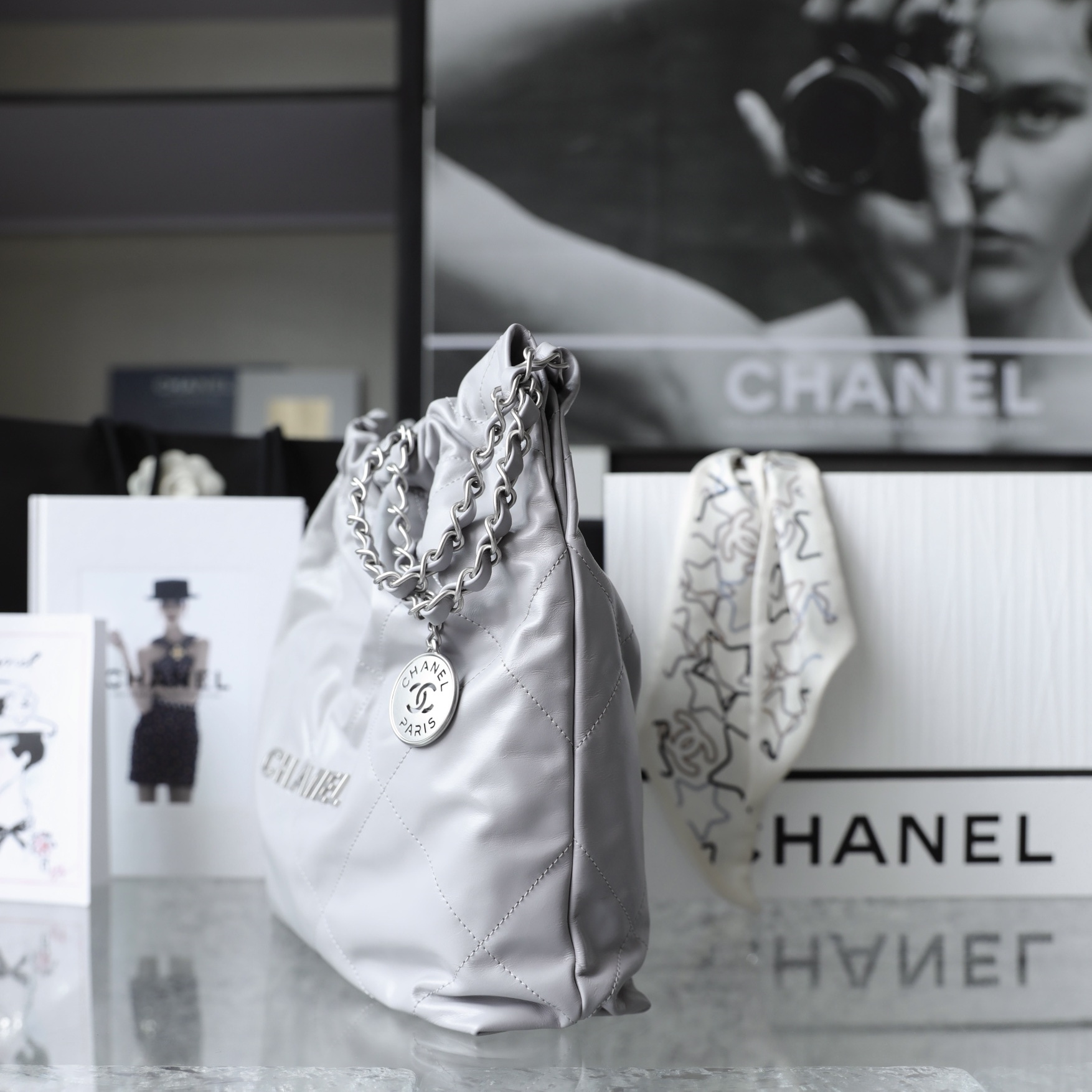 Chanel Shopping Bag Gray Small Size