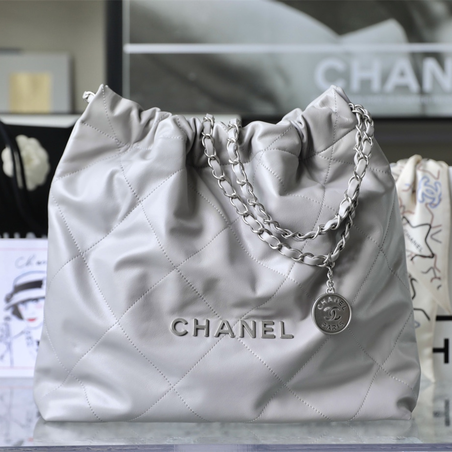 Chanel Shopping Bag Gray Medium Size