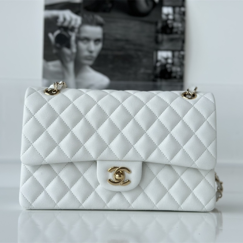 Chanel CF Series Flap Bag Medium White Gold Hardware