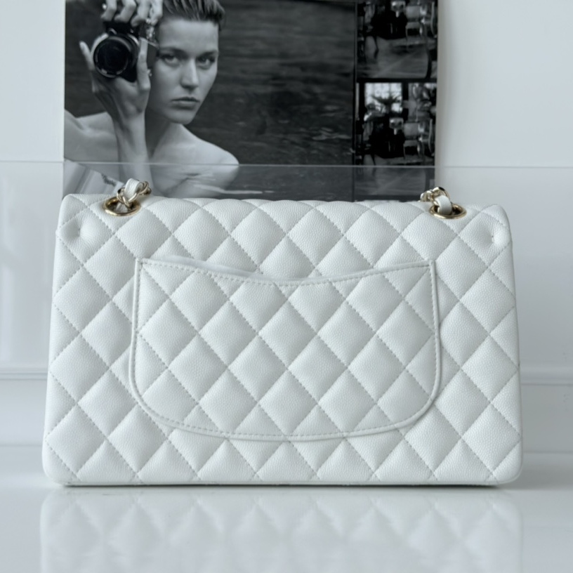 Chanel CF Series Flap Bag Medium White Gold Hardware