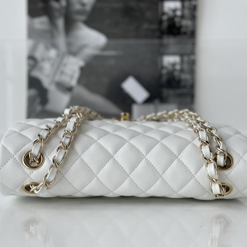 Chanel CF Series Flap Bag Medium White Gold Hardware