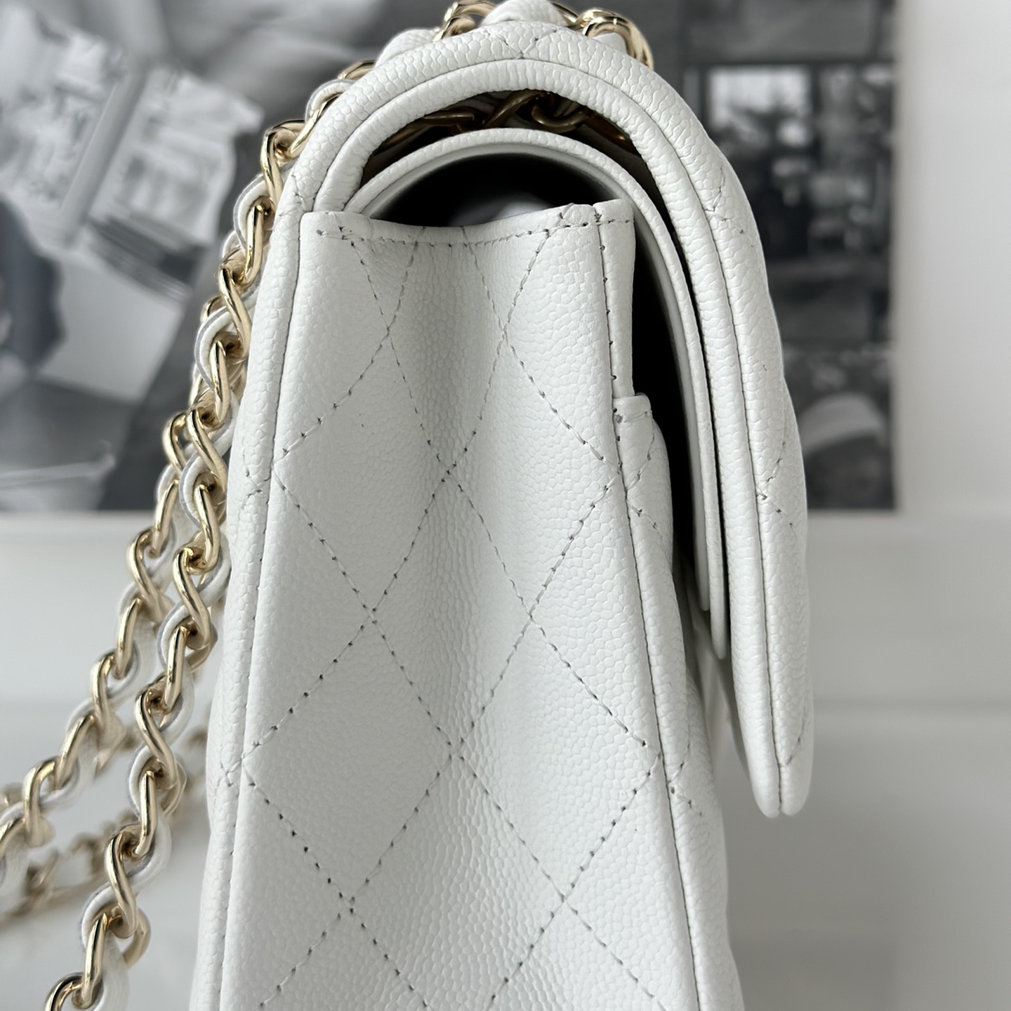 Chanel CF Series Flap Bag Medium White Gold Hardware