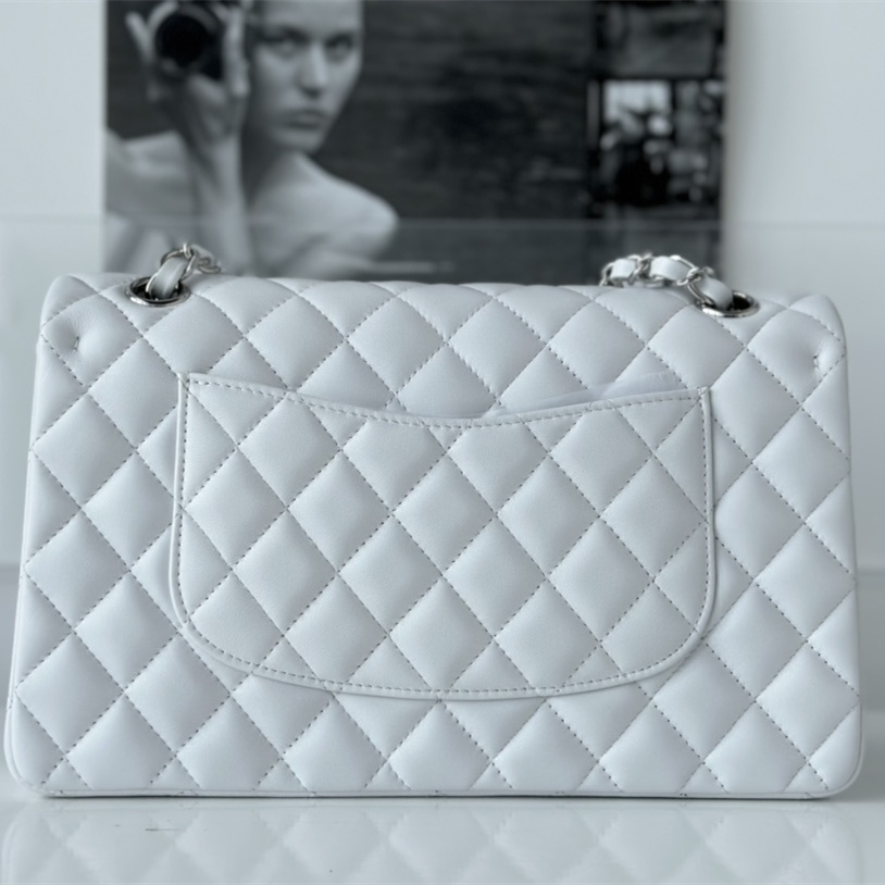 Chanel Flap Bag Lambskin White with Silver Hardware