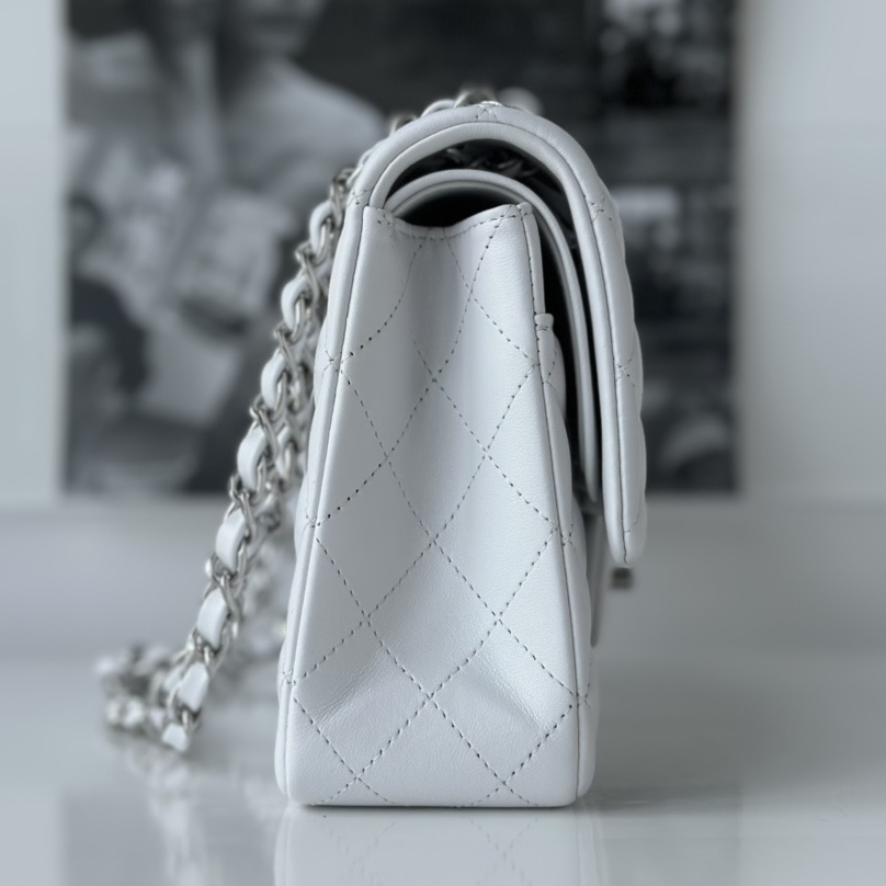 Chanel Flap Bag Lambskin White with Silver Hardware