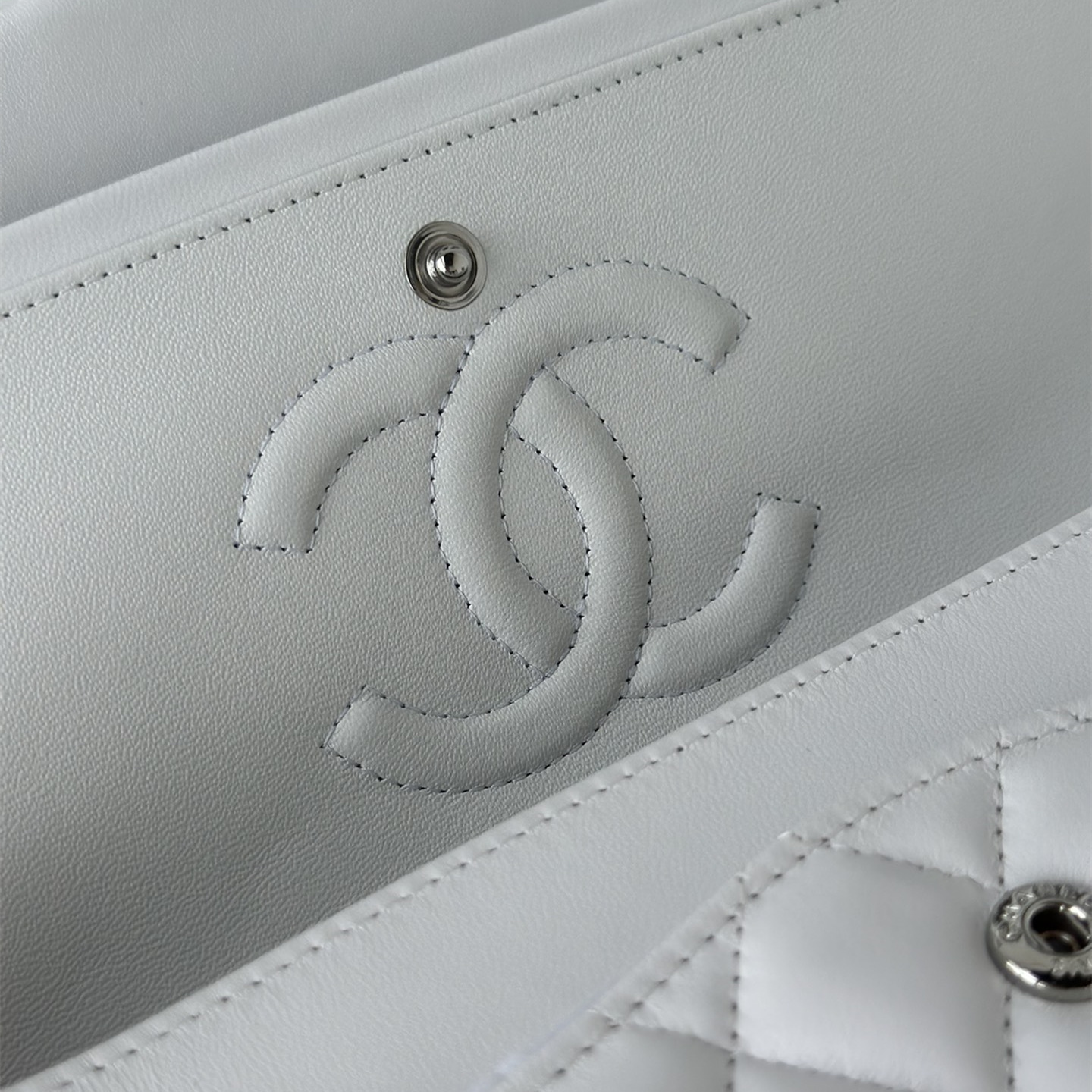 Chanel Flap Bag Lambskin White with Silver Hardware