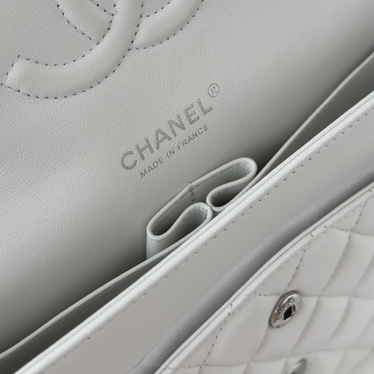 Chanel Flap Bag Lambskin White with Silver Hardware