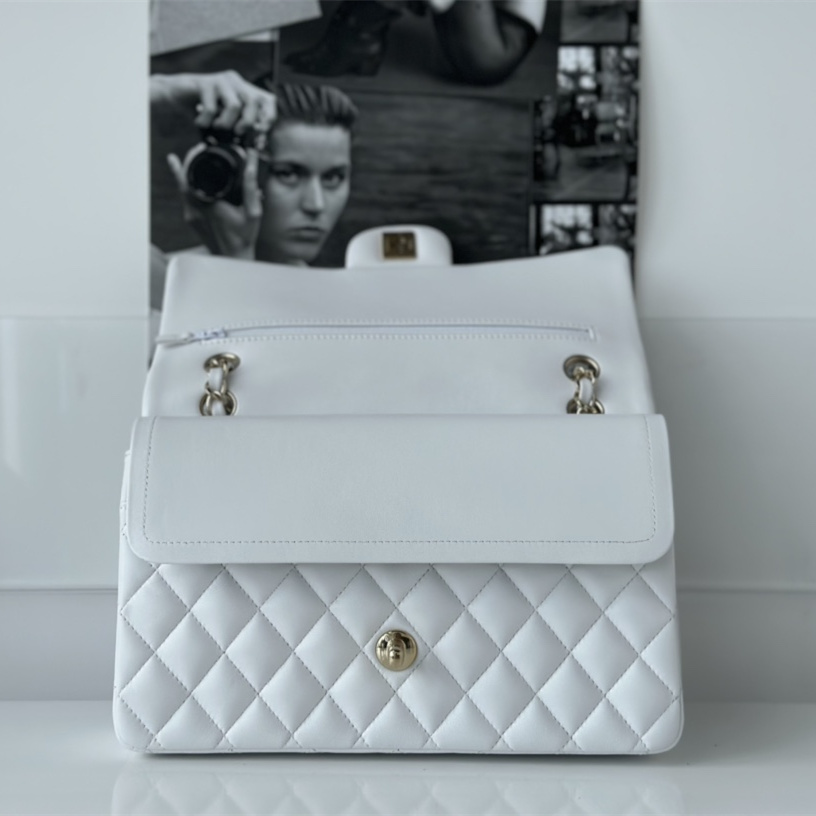 Chanel Classic Flap Lambskin Bag  White with Gold Hardware