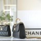 Chanel 23B replica chain clutch pearl handle black gold