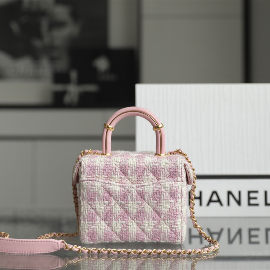 Chanel 23S Tweed Handle Crush Vanity Case Pink & White