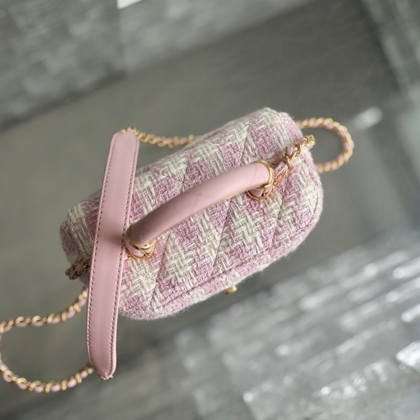 Chanel 23S Tweed Handle Crush Vanity Case Pink & White