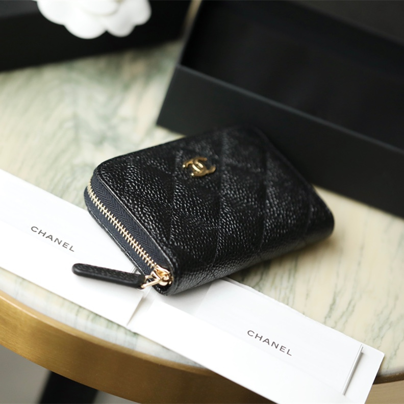 Chanel classic zipper coin purse caviar gold buckle