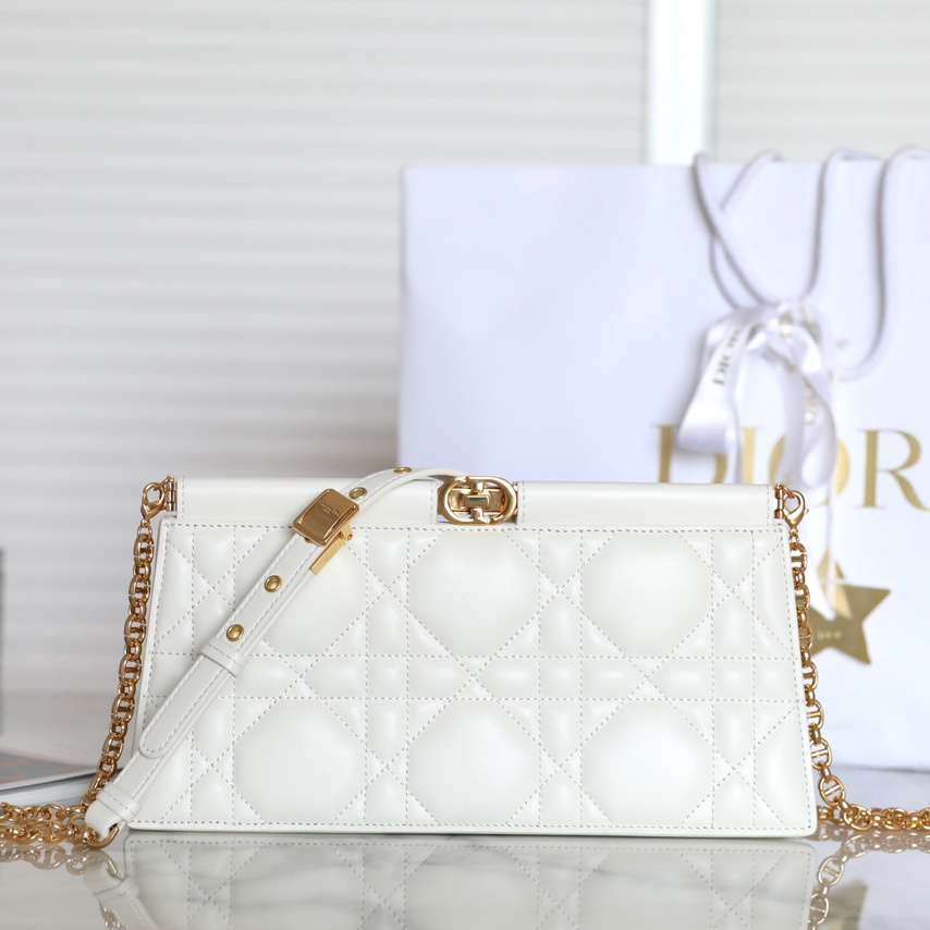 Dior Chain Clutch Caro Colle Noire Series White Lambskin