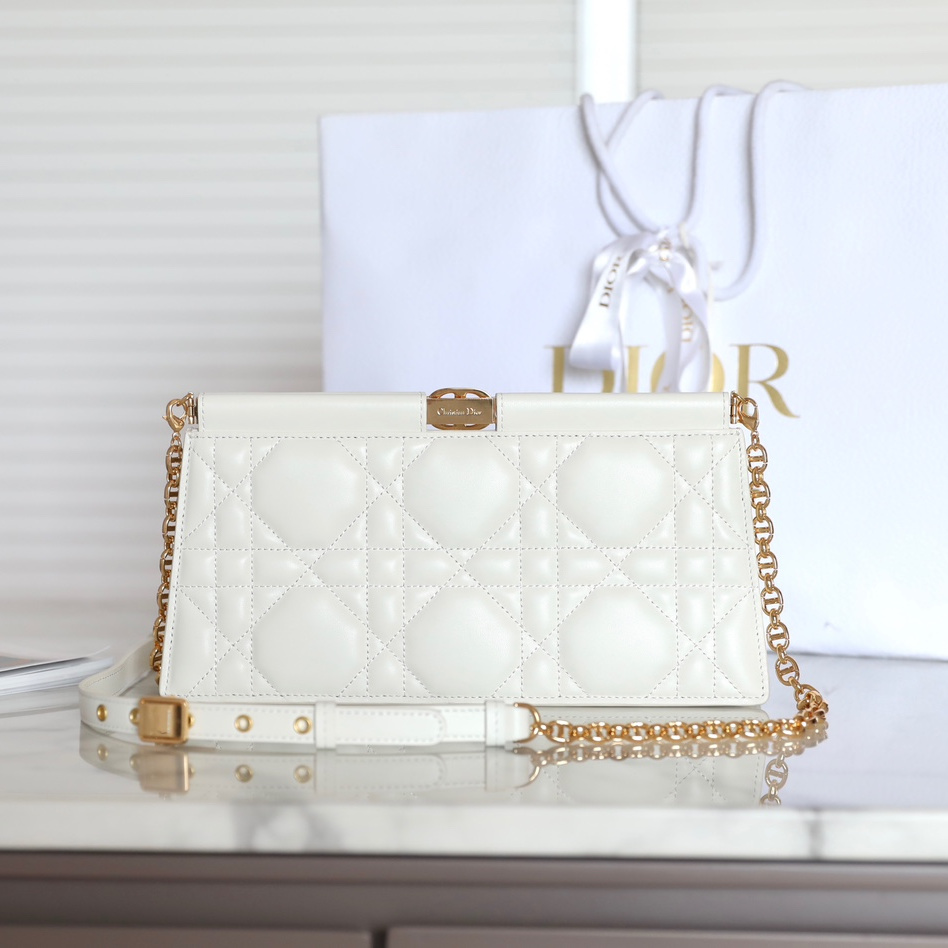 Dior Chain Clutch Caro Colle Noire Series White Lambskin