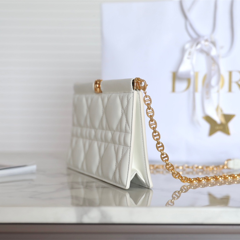 Dior Chain Clutch Caro Colle Noire Series White Lambskin