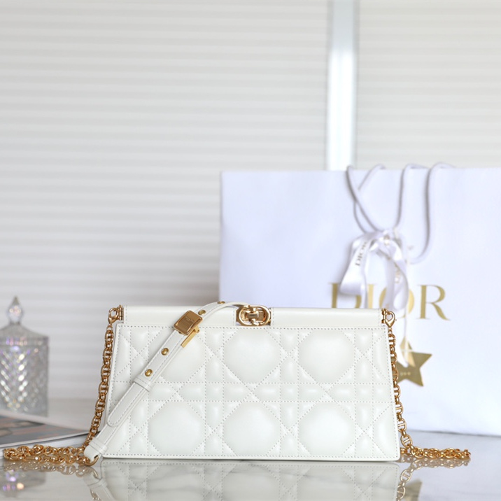 Dior Chain Clutch Caro Colle Noire Series White Lambskin