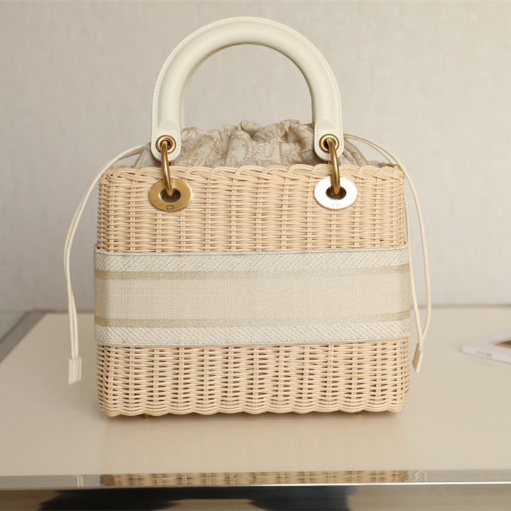 Dior Lady Handbag Wicker Cream Color Handmade