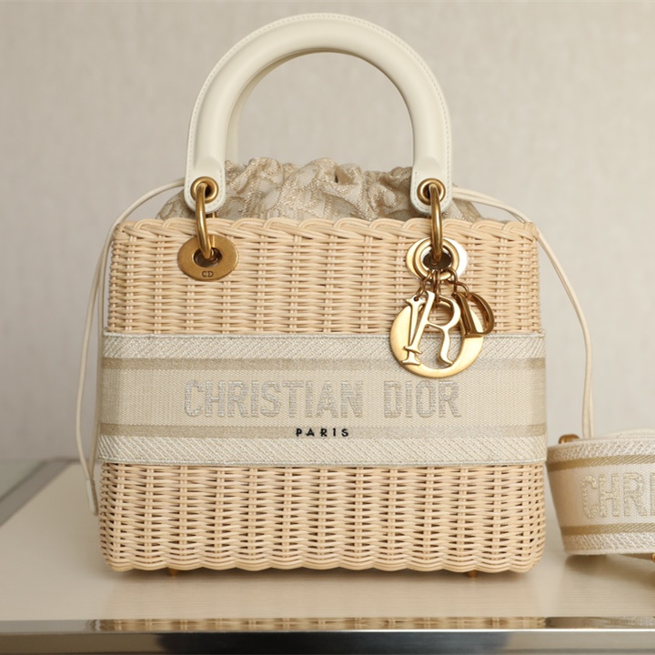 Dior Lady Handbag Wicker Cream Color Handmade