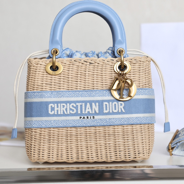 Dior Lady Handbag Wicker Cornflower Blue