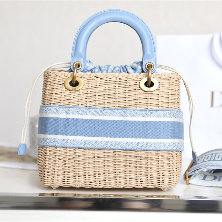 Dior Lady Handbag Wicker Cornflower Blue