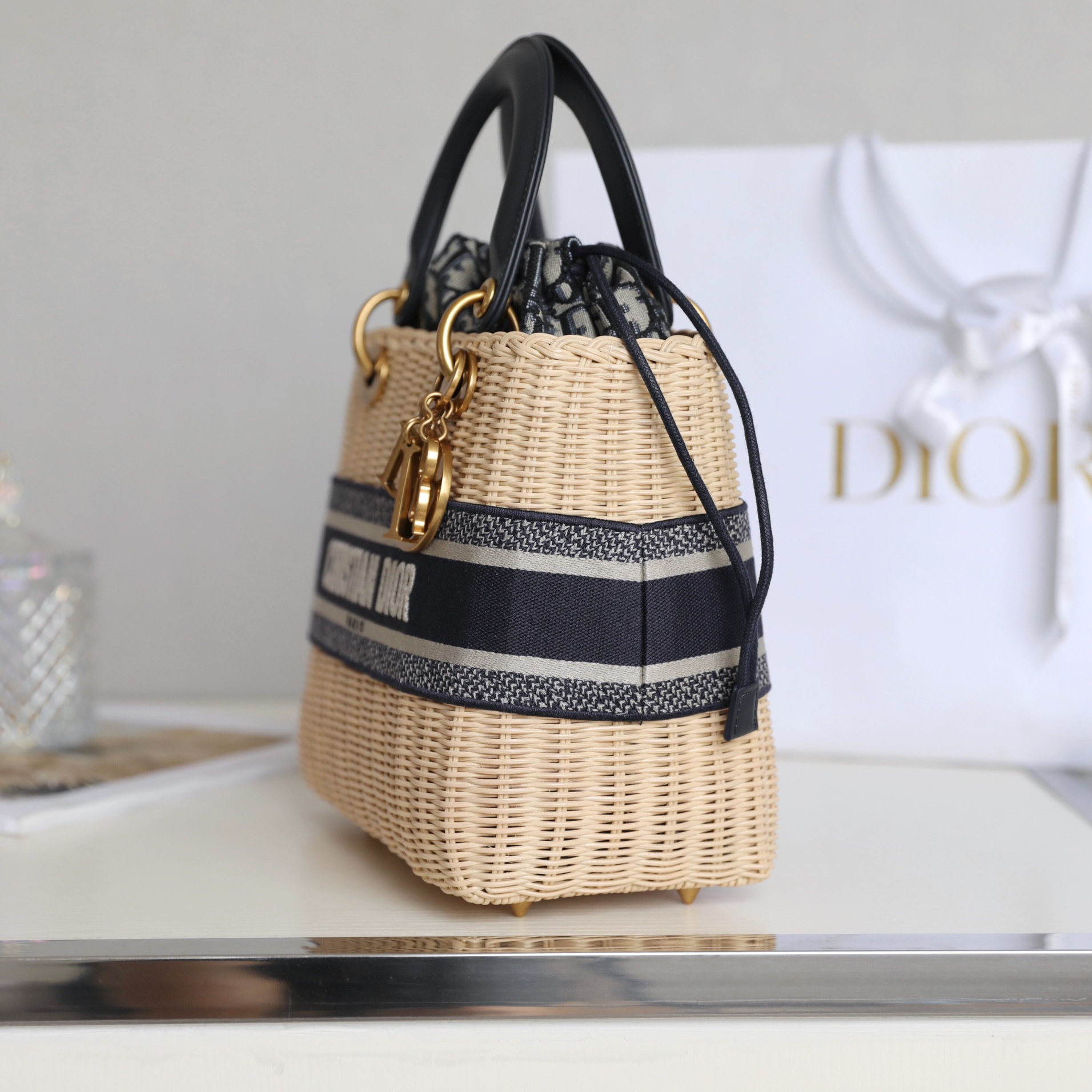 Dior Lady Dior Bag Bamboo Basket Black