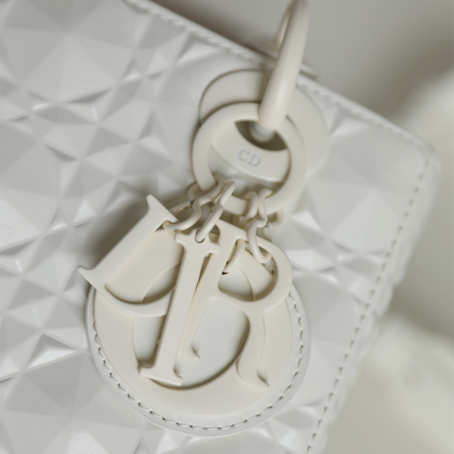 Dior Lady Dior Bag Diamond Cannage Pattern White