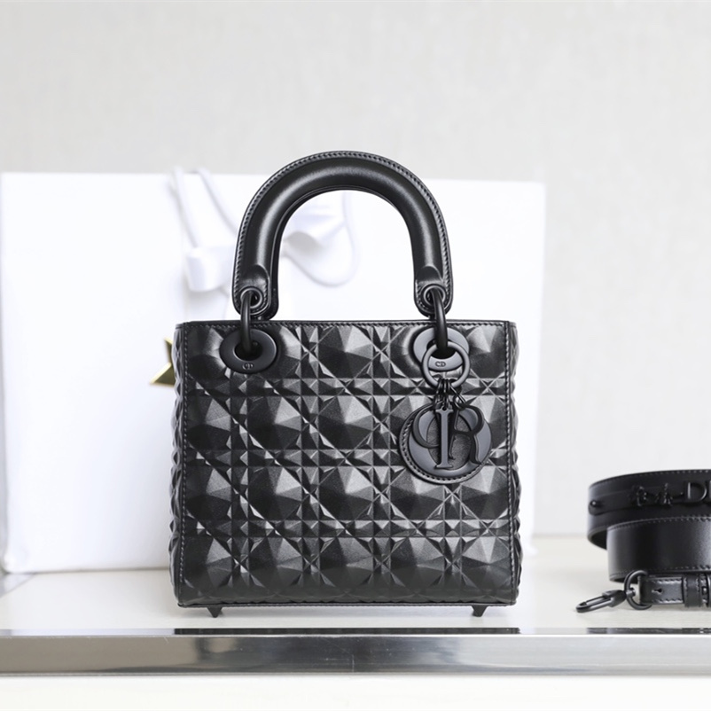 Dior Lady Dior Bag Diamond Cannage Pattern Black