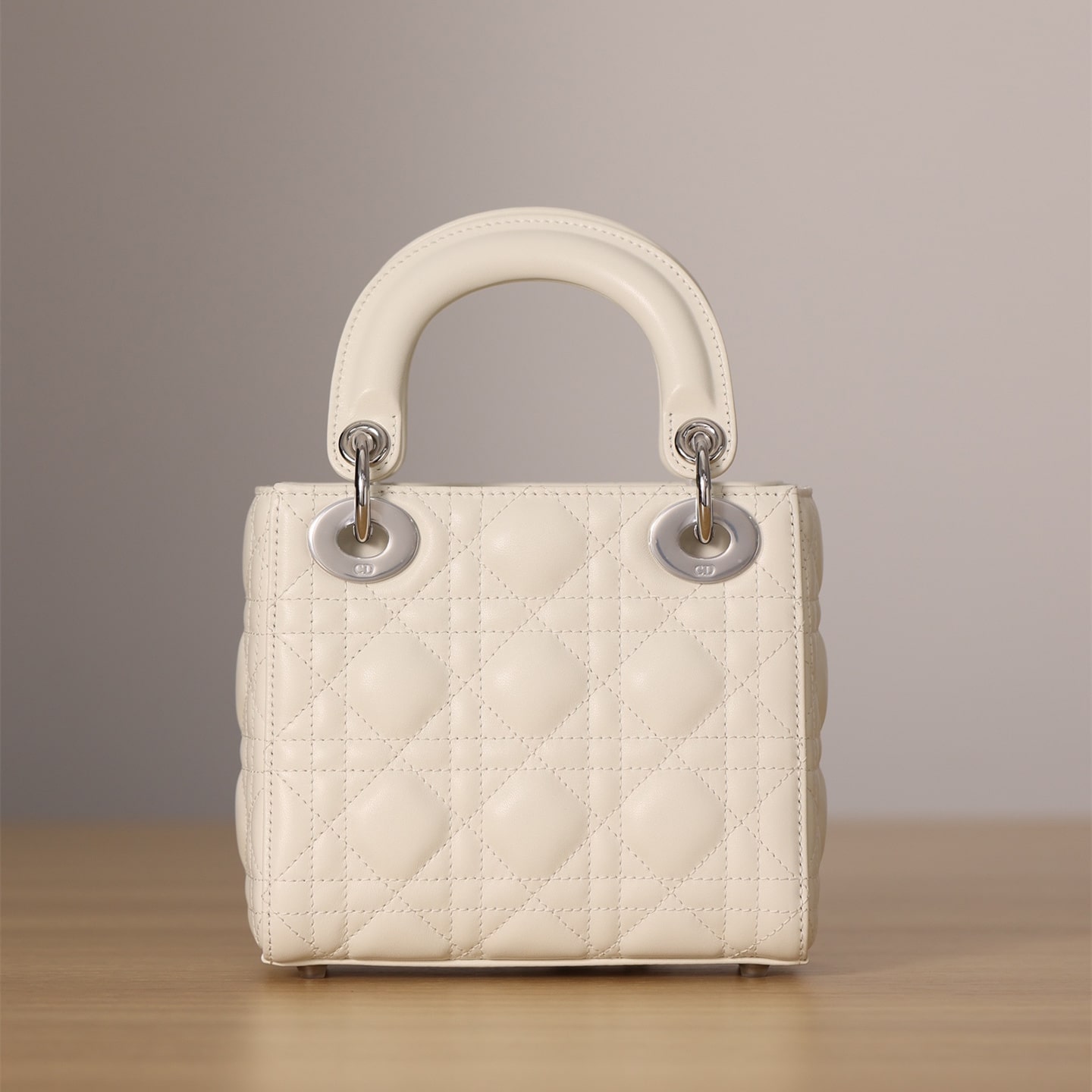 Dior Lady Series Milk White Silver Buckle Lambskin Mini