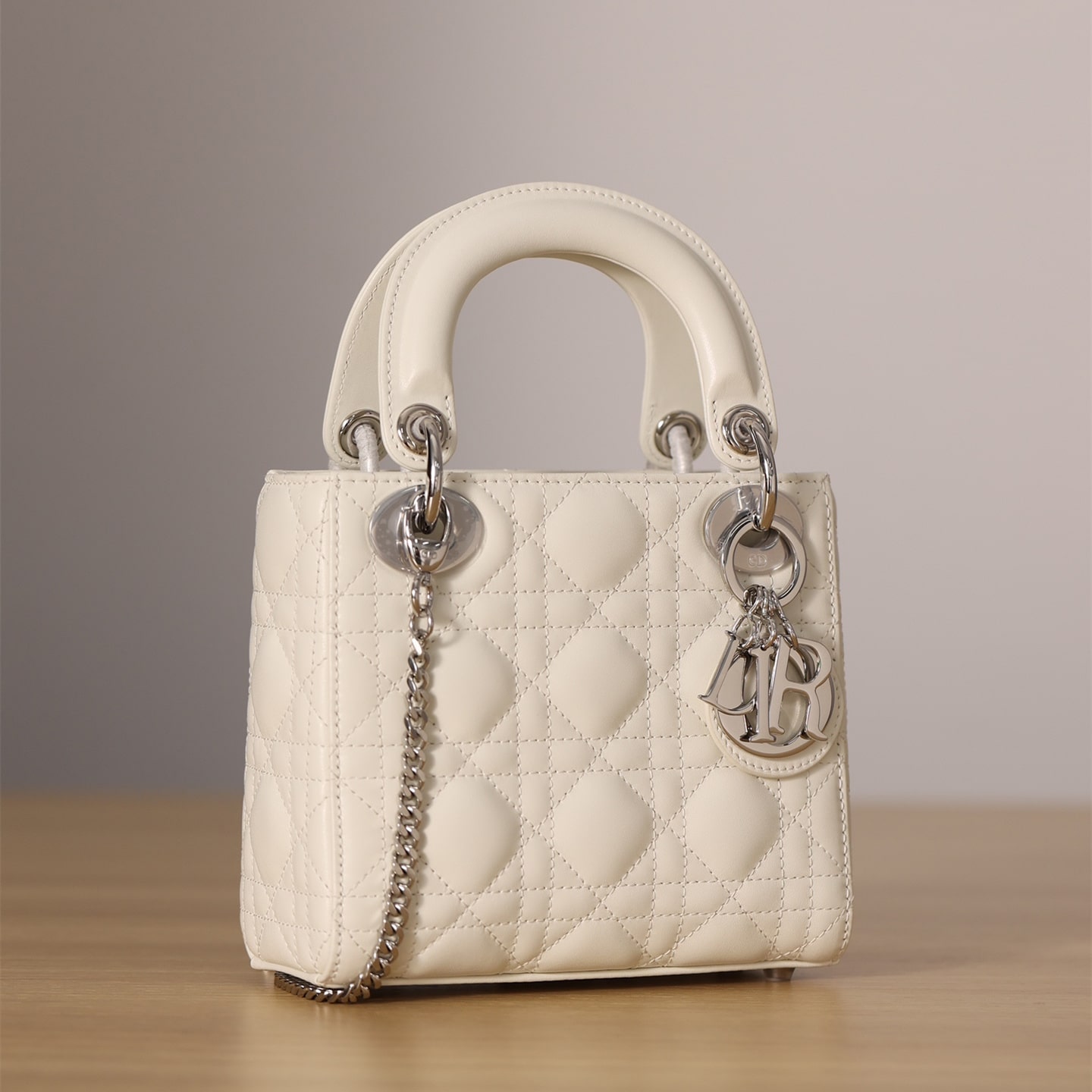 Dior Lady Series Milk White Silver Buckle Lambskin Mini