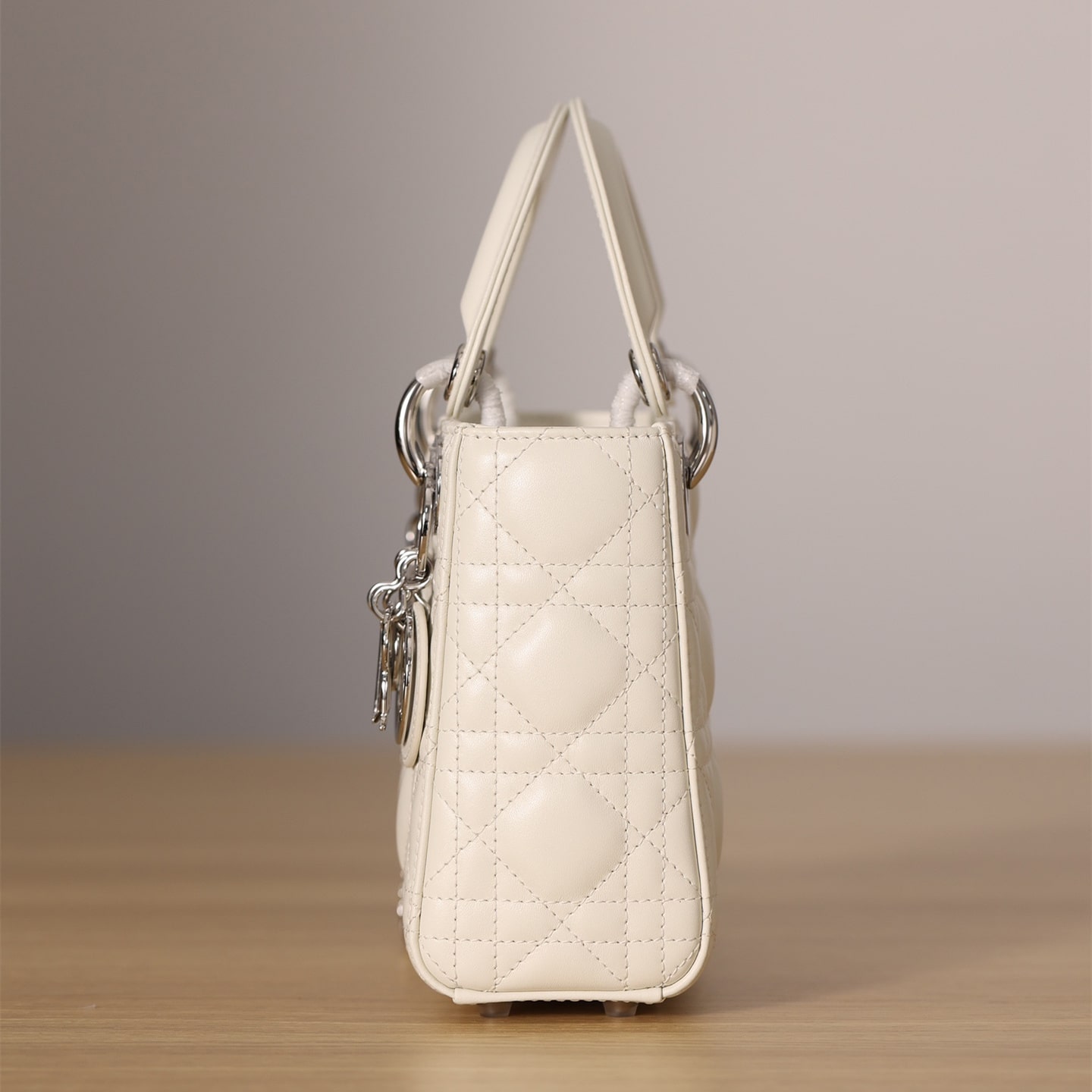 Dior Lady Series Milk White Silver Buckle Lambskin Mini