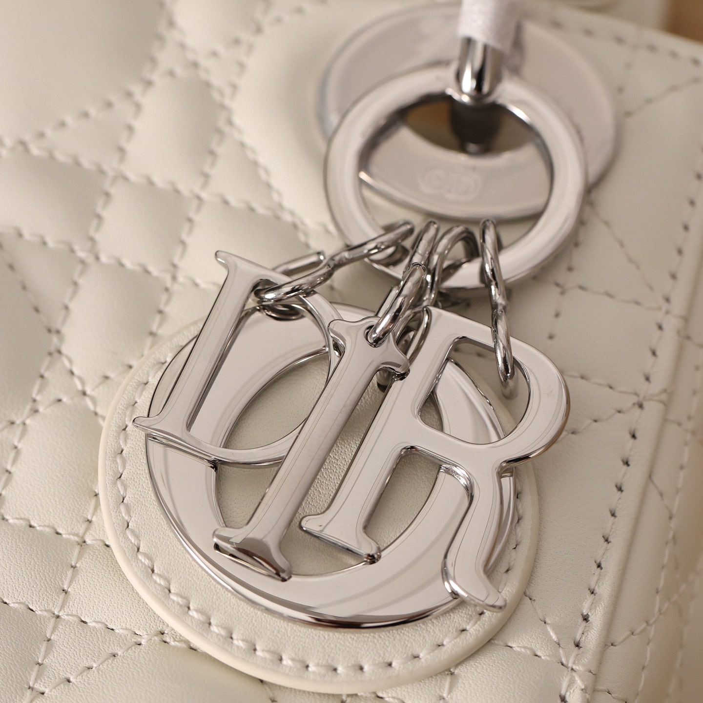 Dior Lady Series Milk White Silver Buckle Lambskin Mini