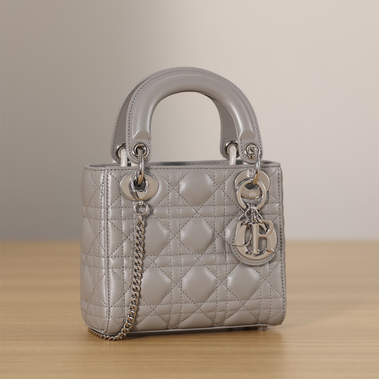 Dior Lady Series Pearlescent Gray Lambskin Mini