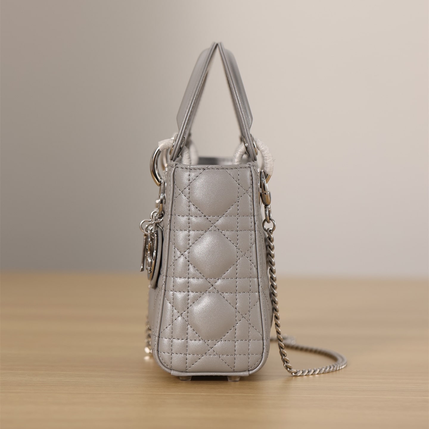 Dior Lady Series Pearlescent Gray Lambskin Mini