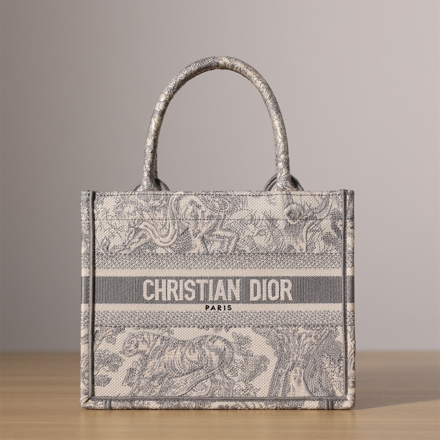 Dior Book Tote Series Ruthie Embroidery Gray Small