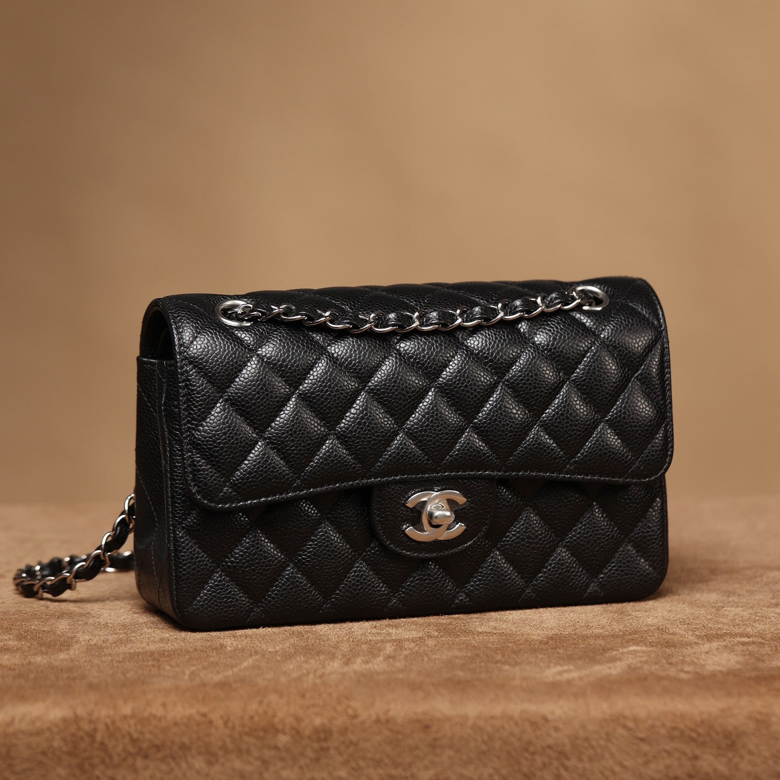 Chanel CF series caviar flap bag black silver-tone hardware