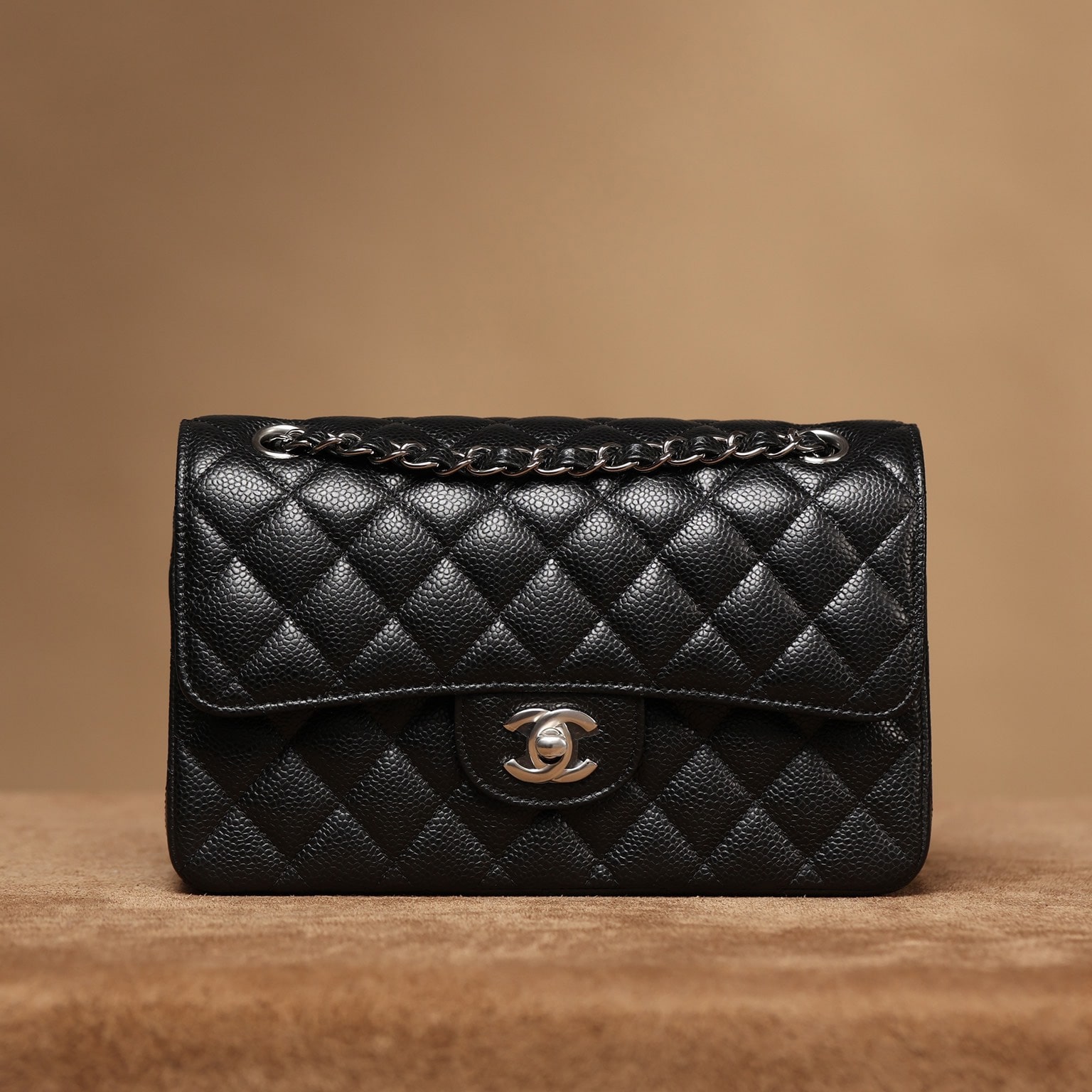 Chanel CF series caviar flap bag black silver-tone hardware