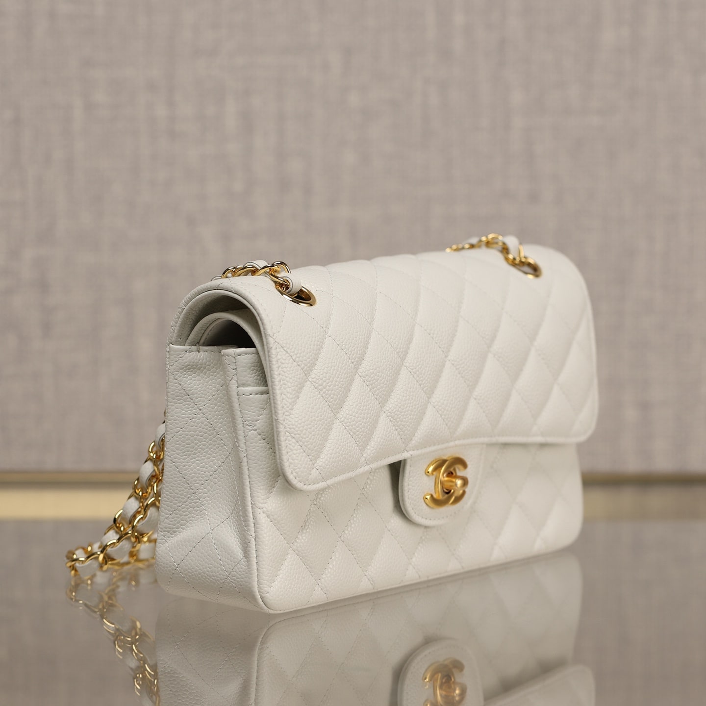 Chanel CF series ball grained cowhide white gold hardware